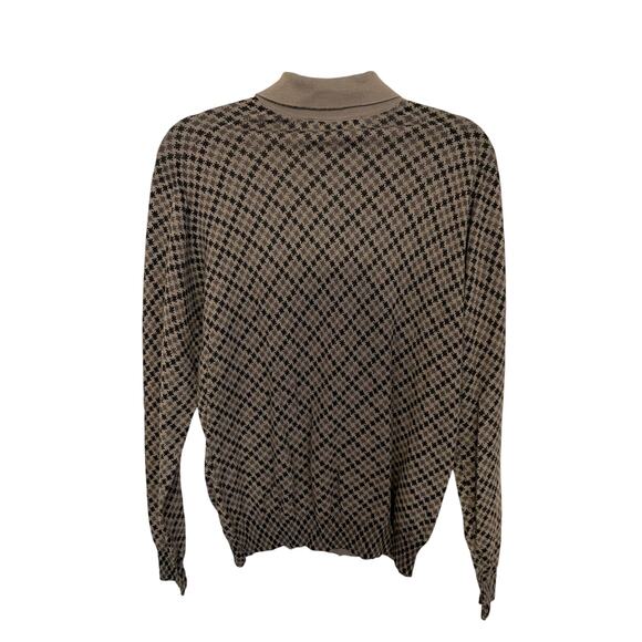 Murano Wool Mens Sweater Size Medium Beige Black Collared 1/4 Button Small Flaw - Picture 2 of 10